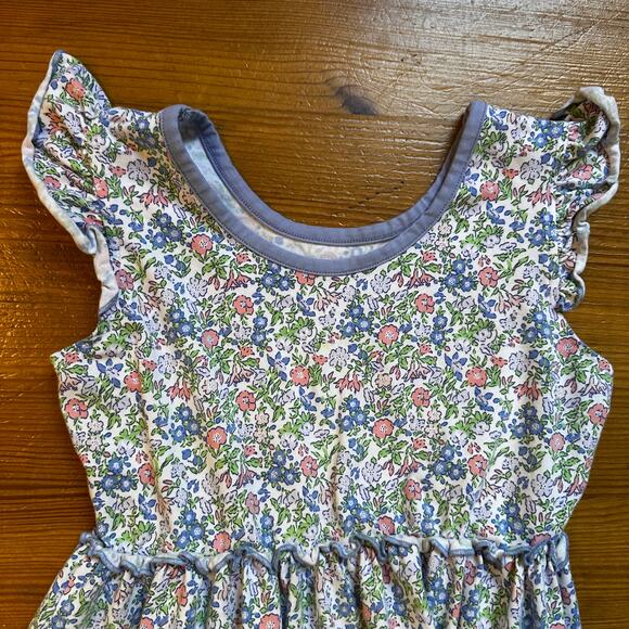 Shrimp and Grits Kids blue pink floral short sleeve tiered dress SIZE M(5-6) - Picture 4 of 5